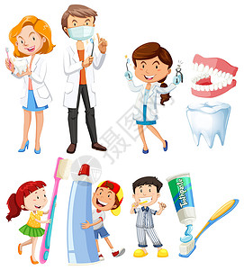 牙医和儿童刷牙图片