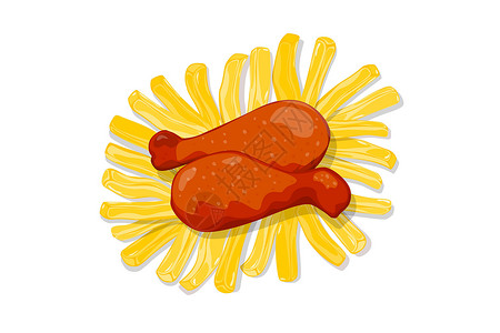 熟普鸡和薯条烹饪菜单家禽午餐小吃油炸卡通片垃圾饮食营养设计图片
