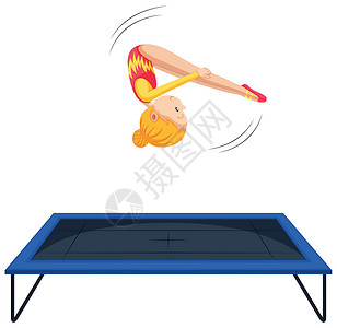 床上运动在蹦床上做体操的女运动员设计图片