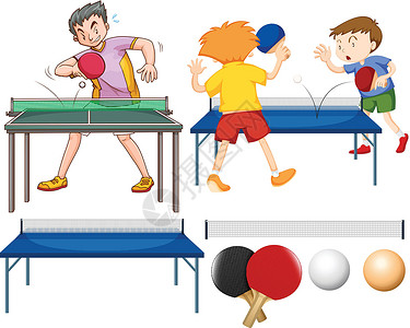 乒乓球游戏乒乓球组与球员和设备设计图片