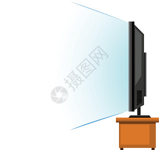 魔盒木桌上的纯平电视设计图片