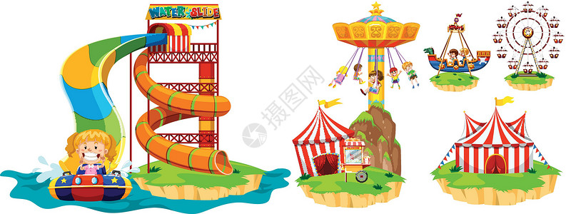 划西瓜船女孩主题公园的不同游乐设施设计图片