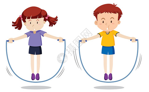 健身房跳绳男孩和女孩跳设计图片