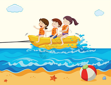 划船赏荷女孩假日儿童骑香蕉蟒设计图片