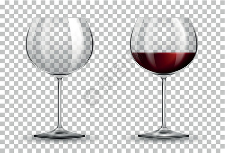 红色透明透明背景上的红酒杯设计图片
