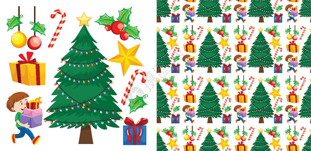 圣诞男孩无缝背景设计与圣诞节他们少年展示星星假期男性包装庆典男生团体插图设计图片