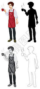一个人喝咖啡一组咖啡师特征咖啡店围裙工作绘画餐厅草图艺术夹子服务咖啡设计图片