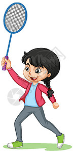 打羽毛球的女孩可爱的女孩打羽毛球卡通人物孤立公园运动卡通片童年插图夹子球拍教育联盟女性设计图片