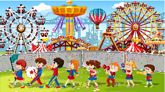 游乐公园禁令中有许多儿童游乐设施的主题公园场景设计图片