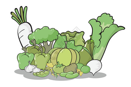南瓜沙拉各种蔬菜青豆营养柠檬土豆食物南瓜辣椒绘画沙拉剪贴设计图片