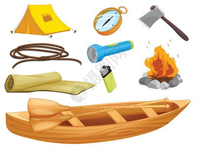 木头船凸轮的各种对象火柴盒火炬绳索黄色绘画小屋孩子手电筒旅行打火机设计图片