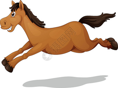 奔跑中的马卡通动物微笑蹄子短跑跳跃卡通片小马农场棕色尾巴鬃毛设计图片