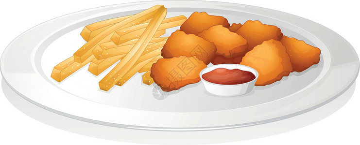 酸辣鸡胗法式炸薯条和酱汁草图蔬菜油炸食品筹码掘金飞碟营养午餐小吃设计图片