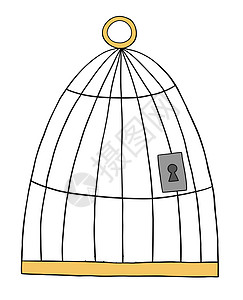 卡通矢量图的鸟 cag安全笼子金属绘画监狱艺术囚犯自由生活焦虑背景图片