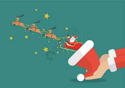 小雪橇圣诞老人与驯鹿雪橇合拍 飞出圣塔帽子设计图片