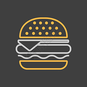 黑色汉堡黑色背景上的汉堡矢量图标 快餐设计图片