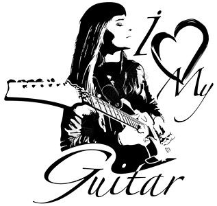 弹吉他女孩坐姿吉他手沃玛的黑白素描乐器女孩插图吉他女人展示硬石匿名艺术家黑色设计图片