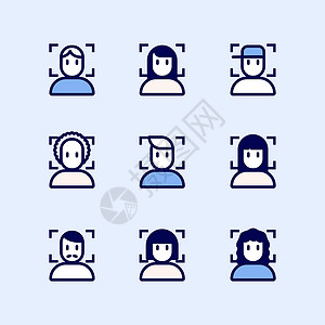 人脸识别图标人脸识别系统 id 图标设置 用于网页设计的一组简单的人脸识别系统 id 矢量图标设计图片