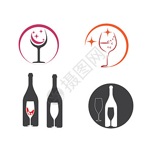 设置葡萄酒标志模板矢量符号食物酒吧菜单瓶子酒精餐厅标签红色玻璃标识图片