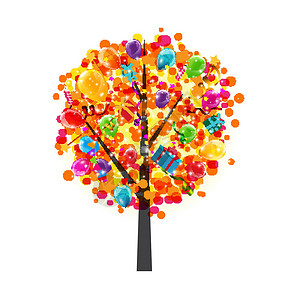 颜色有光泽的气球树背景 生日快乐的概念 它制作图案矢量礼物卡通片派对墙纸丝带幸福边界飞行生日庆典背景图片