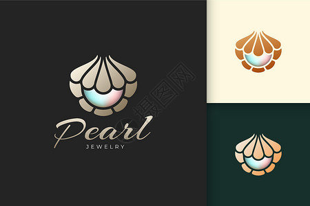 珠宝名片与壳或蛤蜊形状的豪华珍珠商标代表首饰和ge设计图片