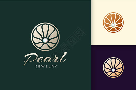 桔子水晶酒店抽象和圆形的豪华珍珠标志代表珠宝或美丽扇贝金子宝石蓝宝石戒指贝壳首饰红宝石钻石海洋设计图片