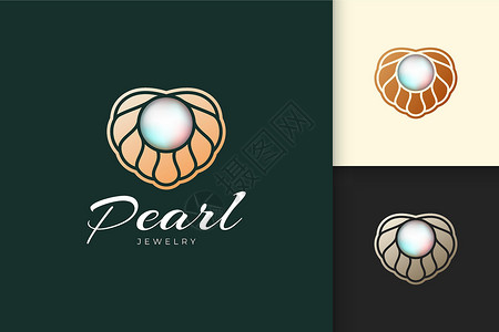 带壳牡蛎带贝壳或扇贝的豪华而优雅的珍珠标志代表珠宝和 ge设计图片