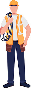 电工人白人男性电气工程师平面颜色矢量不露面特征设计图片
