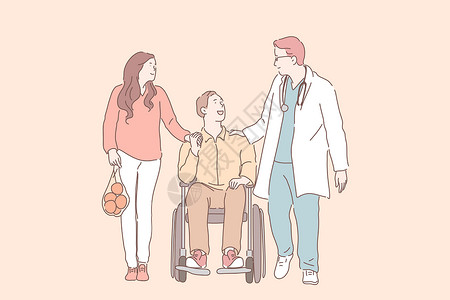 失能老人概念会议女士男性女性痛苦帮助扭伤医生药品治疗设计图片