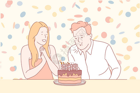 吃惊男人女人生日关怀假期爱情家庭概念设计图片