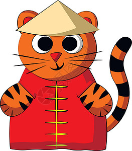 穿红色长袍猫可爱的卡通中国虎 在科罗拉多画插图设计图片