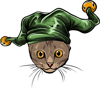 戴项链的猫戴着小丑帽的猫 矢量图设计图片