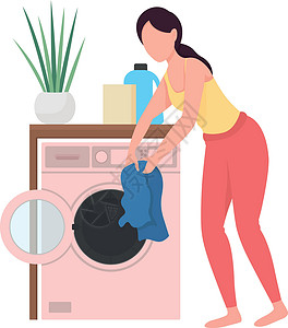 家庭主妇做家务女人洗衣服平面颜色矢量不露面的特征设计图片