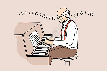 60岁老人成熟的人作为音乐家的概念设计图片