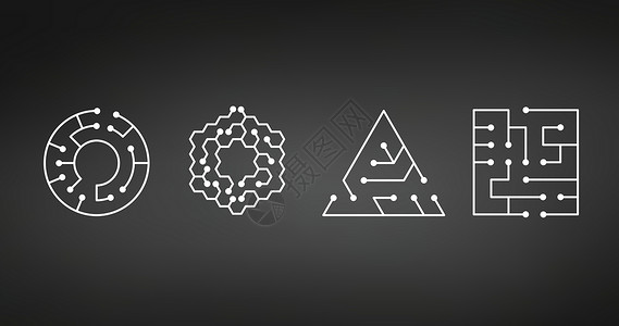 迷宫内部电路板图标 方形圆形三角形六边形 IT 迷宫的抽象形状 技术符号 计算机软件概念 动力元素 平面设计 矢量插图设计图片
