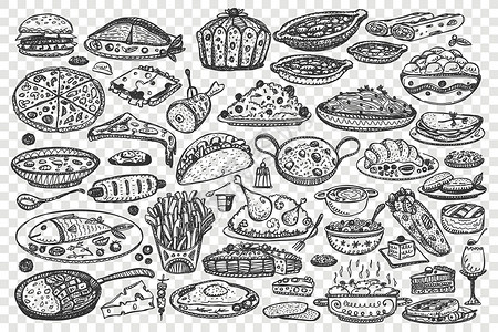 掰开的肉松饼食物手绘涂鸦 se草图蔬菜土豆面包洋葱插图沙拉产品盘子烹饪设计图片