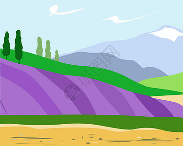 普罗旺斯有薰衣草田和山的风景设计图片
