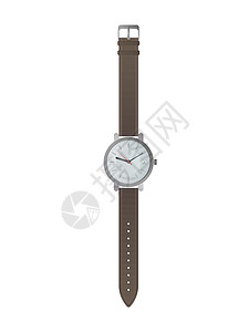 白色表盘和棕色表带的腕表 平面样式的手表 孤立 向量石英手镯时间手腕带子艺术男人皮革插图商业设计图片