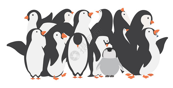 小蓝企鹅不同姿势组装的快乐企鹅家庭人物设计图片