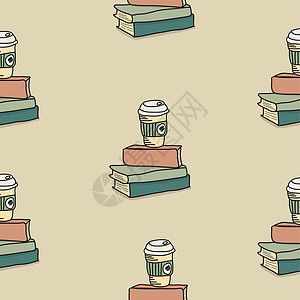 咖啡图案含书型式的涂鸦咖啡设计图片