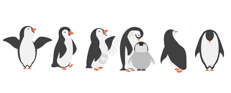 小蓝企鹅不同姿势组装的快乐企鹅字符设计图片