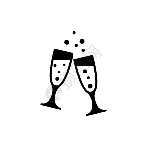 吐司图标两个碰杯香槟庆祝平面矢量 Ico设计图片