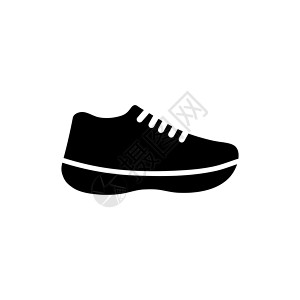 黑色运动鞋跑步运动鞋健身运动鞋 平面矢量图标说明 白色背景上的简单黑色符号 运行运动运动鞋标志 web 和移动 UI 元素的设计模板设计图片