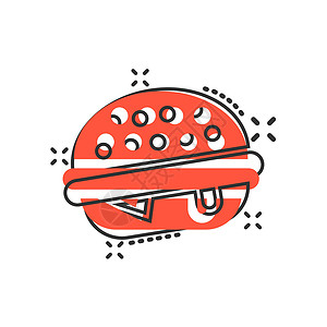 卷边披萨漫画风格的汉堡标志图标 白色孤立背景上的汉堡包矢量卡通插图 芝士汉堡商业概念飞溅效果午餐营养沙拉早餐牛肉油炸种子面包包子蔬菜设计图片