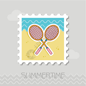 你好夏天邮票羽毛球拉克特平板邮票行动玩家运动邮政竞赛邮资比赛海滩活动游戏设计图片