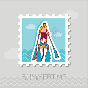 FlyBoard邮票 夏天 度假邮政运动假期海洋船只吸引力邮戳喷射海滩娱乐背景图片