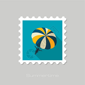 展出 暑期打扫活动邮票邮戳插图降落伞跳伞海洋假期娱乐海滩闲暇运动背景图片