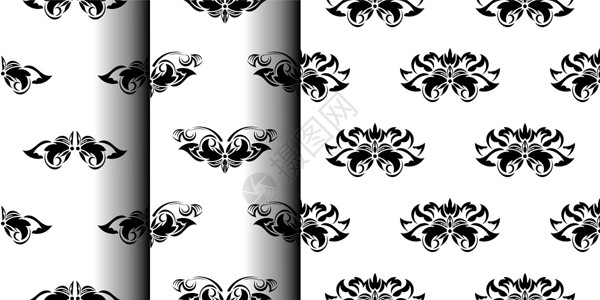 一套无缝黑白图案 花朵和单方格的简单风格 对背景和指纹很有帮助 矢量插图打印装饰装饰品包装绘画婚礼纺织品墙纸织物明信片背景图片