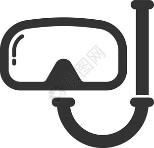 物管人员带呼吸管的潜水面罩 用于在白色背景下隔离的水下游泳矢量图标 夏季海滩休闲概念 用于 web 和 ui 设计的带浮潜平面图标的潜水设计图片