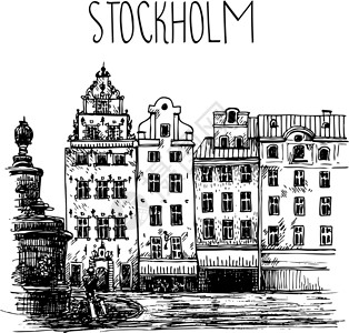欧洲小镇全景图斯德哥尔摩 古明信片 素描 雕刻上的景观设计图片